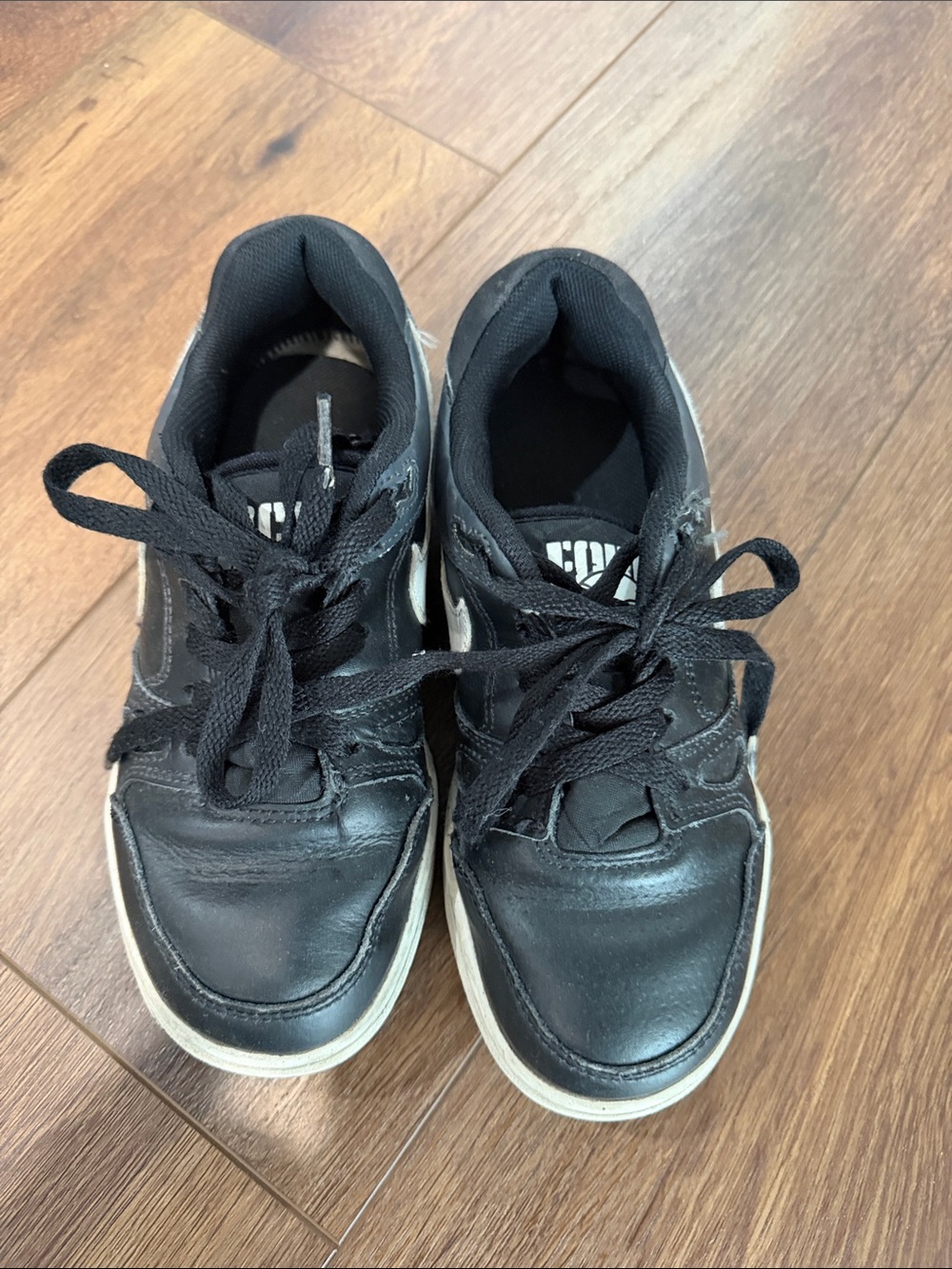 Nike Force Boys Black Leather Casual Sneakers 2Y